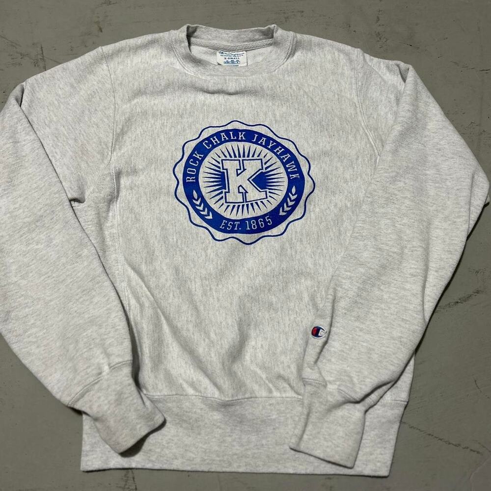 **Champion Kansas Jayhawks Rock Chalk Reverse Weave Crewneck**